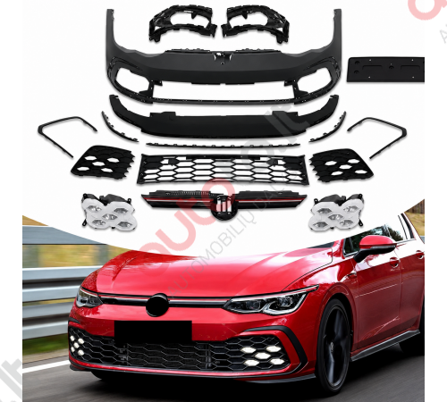 VW Golf 8 GTI stiliaus priekinis bamperis su LED rūko žibintais